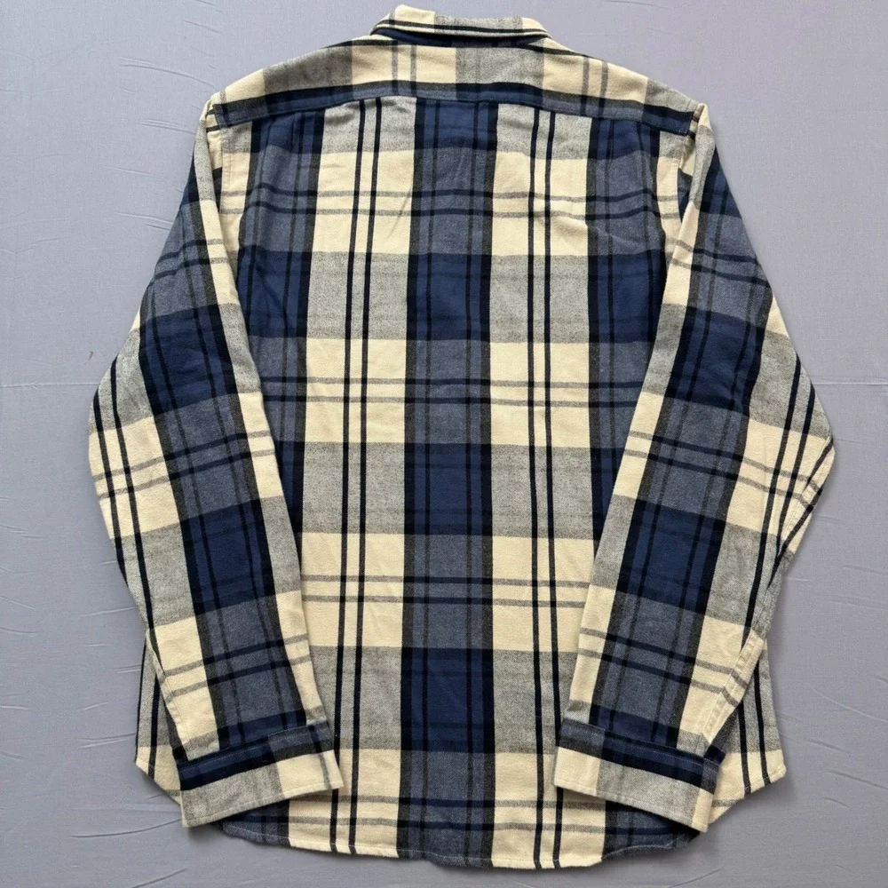 J. Crew Mid-Weight Flannel Shirt Men XLT Blue Cream Plaid Double Brushed Classic